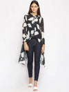 Black Abstract Print High-Low Shrug Shirt