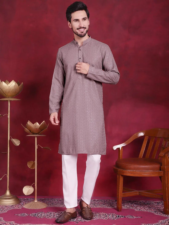 Sequins Chikankari Kurta with Pyjama.-JOKP-5018Grey