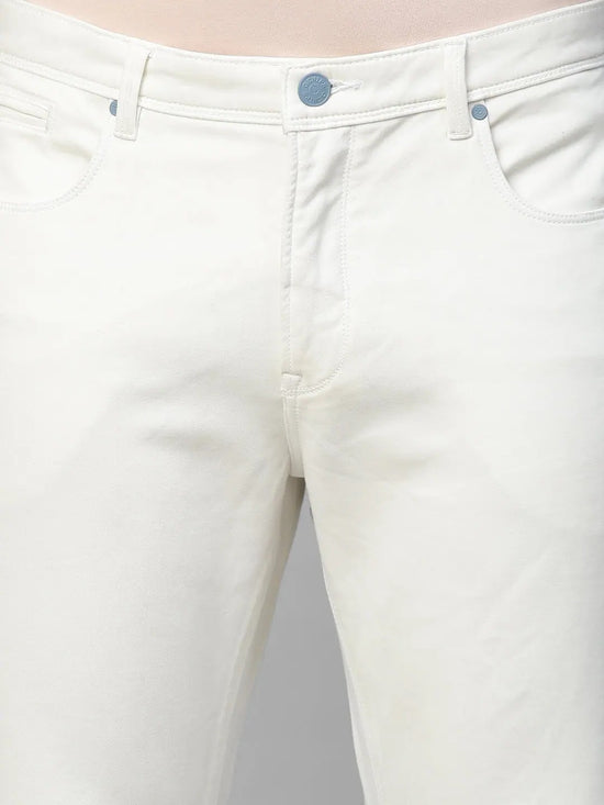 Genips Men's White Cotton Stretch Rico Slim Fit Solid Casual Chinos