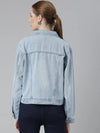 Women Blue Solid Denim Jacket-GZ-5476-Blue