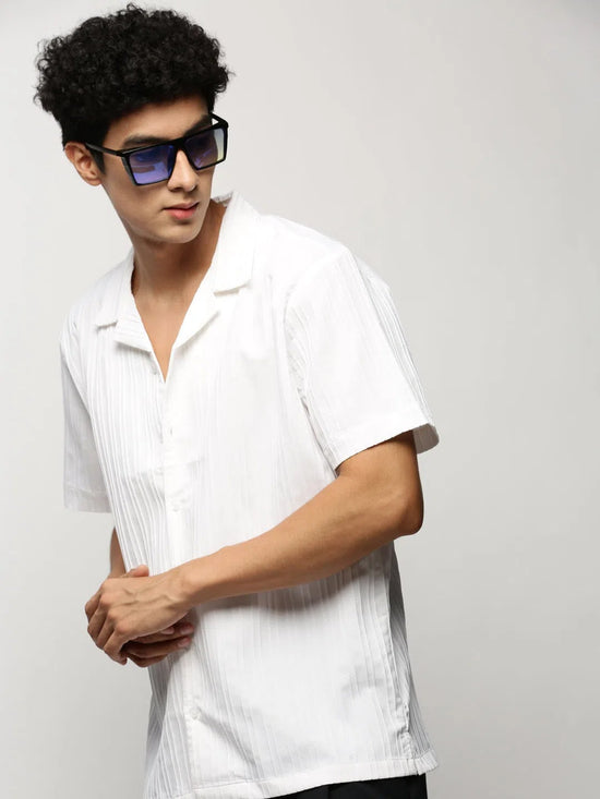 Men White Striped Shirt-H-WAI-M197-1600-White