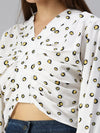 Women's White Printed Crop Top-AE-10308-Offwhitenavyblue