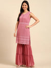 Women's Pink Embroidered Kurta Set-UB-2503-Pink