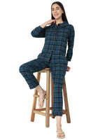 Smarty Pants Women's Brush Cotton Navy Blue Color Checks Night Suit-SMNSP-920E-S