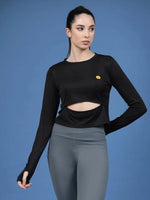 Rigo Solid Full Sleeves Round Neck Slim Fit Women Active Wear Crop Top-WTOP315-1439-L