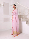 Pink Checkbox Designs Soft Linen Saree With Zari Borders-MA62LN33990025