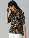 Women's Black Printed Tops-AE-10230-Blackbrown