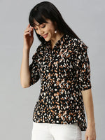 Women's Black Printed Tops-AE-10230-Blackbrown