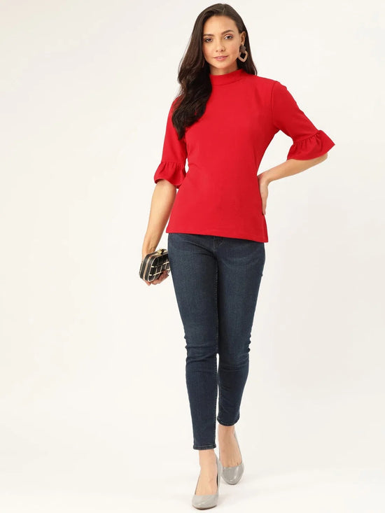 Veni Vidi Vici Red Frilled Sleeve Top