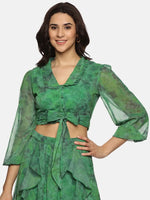 Floral Green Front Tie-Knot Crop Top-17353