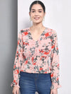 Printed Peach Front Button top