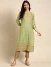 Women's Green Embroidered Straight Kurta-GW-1647-Green