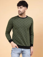 Rigo Olive Green All Over Printed Round Neck Fleece Sweatshirt