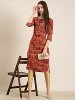 Women Rust Printed Straight Kurta-HO-2696-Rust