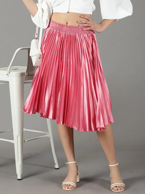 Women's Pink Solid Flared Skirt-AE-10349-Pink