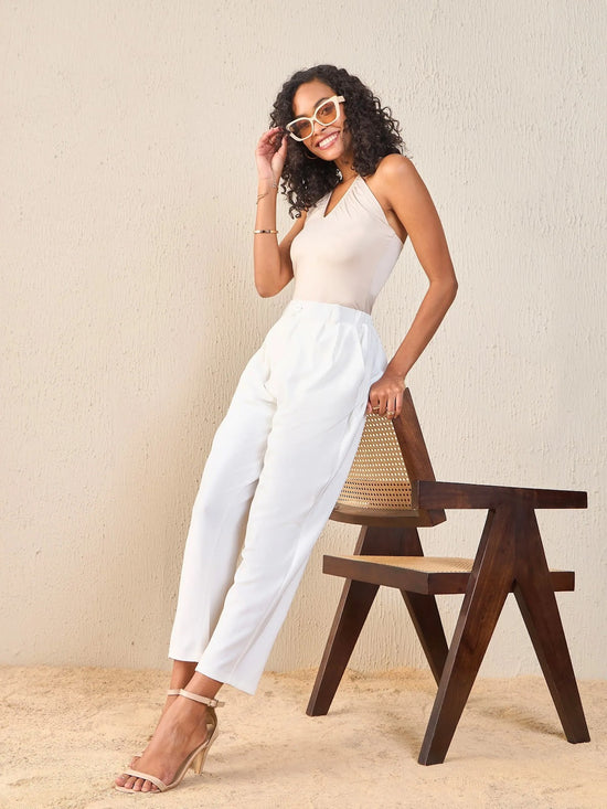 Women White Tapered Pants