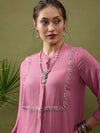 Women Pink L-Shape Embroidered Shirt With Palazzos