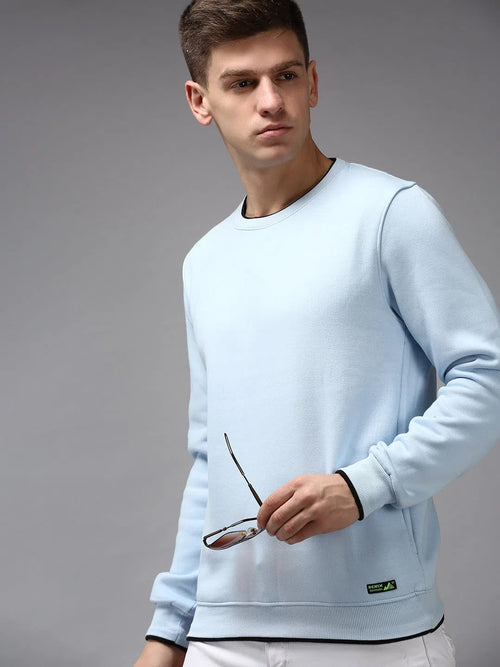 Men Blue Solid Sweatshirt-EX-2260-Blue