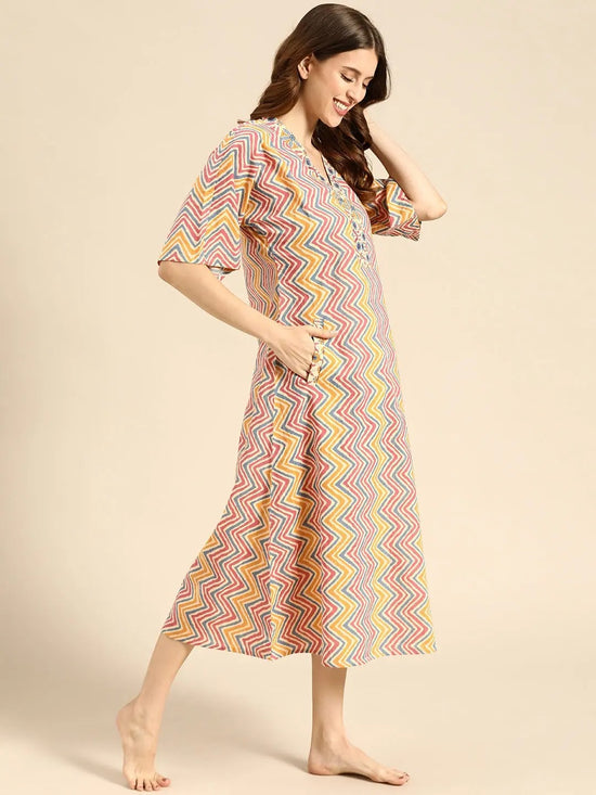 Kaftan Dress with pockets in Zig Zag Print