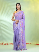 All Over Thread Floral Embroidery Lavender Cotton Saree-MA62CT33610075