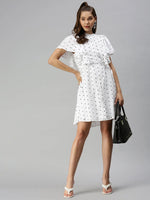 Women's White Printed Shirt Dress-ON-S05-White