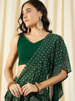 Crop Top with Sharara and frill Dupatta in Green Color