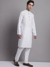 Men's White Printed Pure Cotton Kurta Payjama Set-JOKP-P-687White