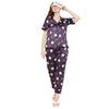 Smarty Pants Women's Silk Satin Wine Color Owl Print Night Suit