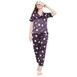 Smarty Pants Women's Silk Satin Wine Color Owl Print Night Suit