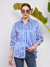 Women Blue & White Satin Striped Shirt