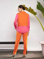 Women Orange & Pink ColorBlock Shirt With Darted Pants