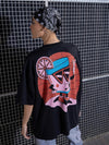 Women Black Cartoon Printed Oversized T-Shirt