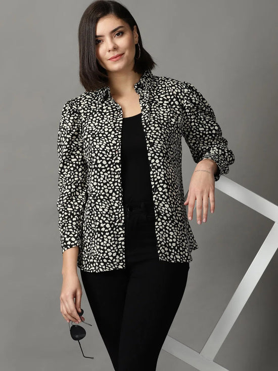 Women's Black Printed Shirt-AE-10363-Black