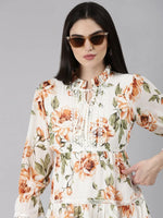 Women Off White Floral Fit and Flare Dress-SP-6012-Offwhite