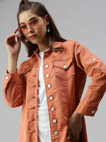 Women's Orange Solid Denim Jacket Jackets-LT-10325-Rust