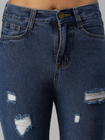 Women's Blue Solid Straight Fit Denim Jeans-GZ-2543C-Blue