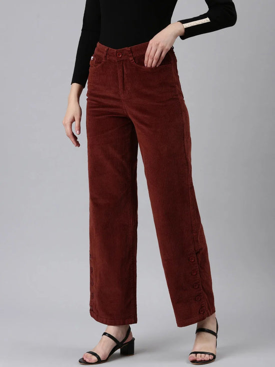 Women Rust Solid Parallel Trouser-IM-10633-Rust