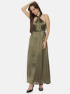 Solid Olive Halter Maxi Dress-17299