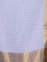 White Checkbox Designs Soft Linen Saree With Zari Borders-MA62LN33990026