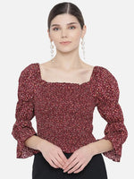 Ditsy Floral Print Smocking Sleeve Top