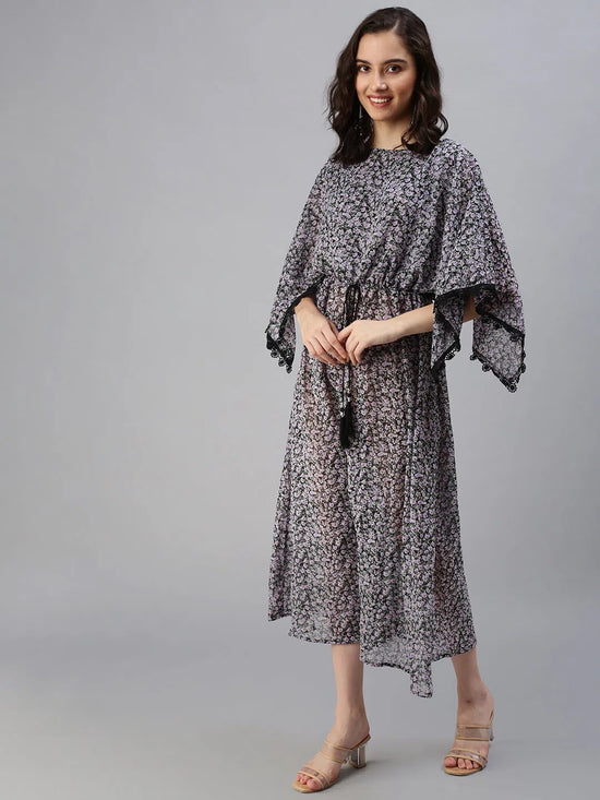 Women Black Printed Kaftan Dress-AE-9953-Black