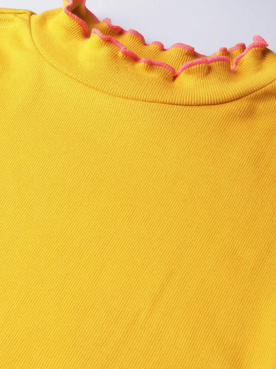 Mustard RIb Contrast Stitch High Neck Top