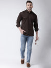 Hangup Men Slim Solid Shirts-ChoclateDoublePkt