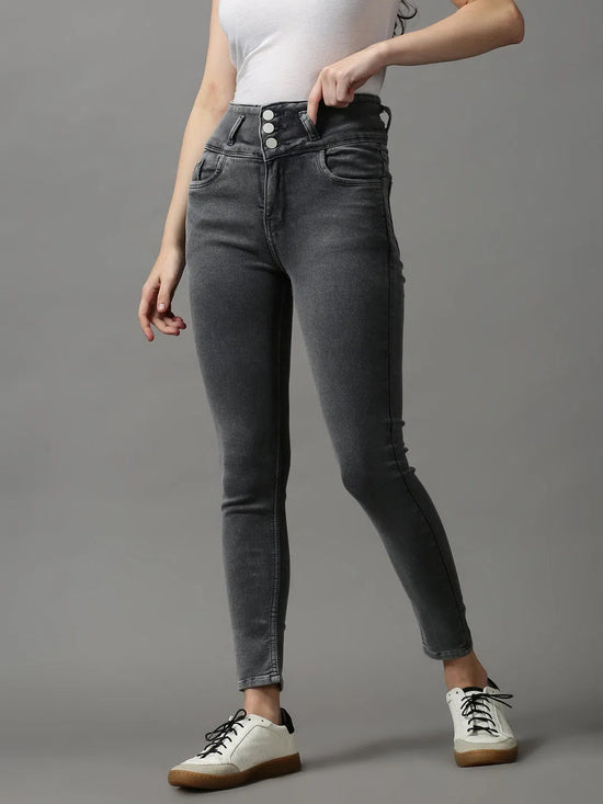 Women's Grey Solid Skinny Fit Denim Jeans-GZ-5292-2-Grey