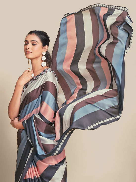 Avanshee Women's Latest Bollywood Striped Satin Saree With Unstiched Blouse-AVN-8082-GREY