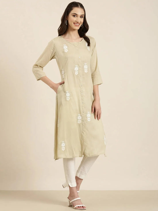 Women Beige Floral A-Line Kurta-NJ-3502410-Beige