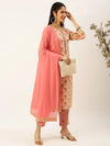 Women's Peach Printed Kurta Sets-AT-659-Peach