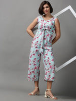 Women's Sea Green Printed Jumpsuit-AE-15023-Seagreen