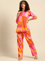 Kurta Pyjama nightwear Set in Pink and Orange Print