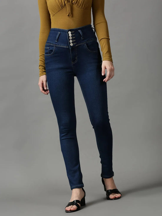 Women's Navy Blue Solid Skinny Fit Denim Jeans-GZ-5284-1-Navyblue